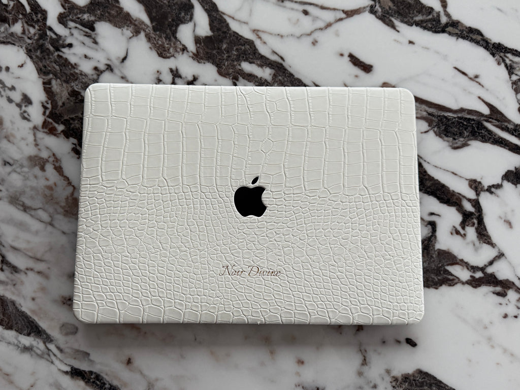 WHITE CROCO LAPTOP CASE